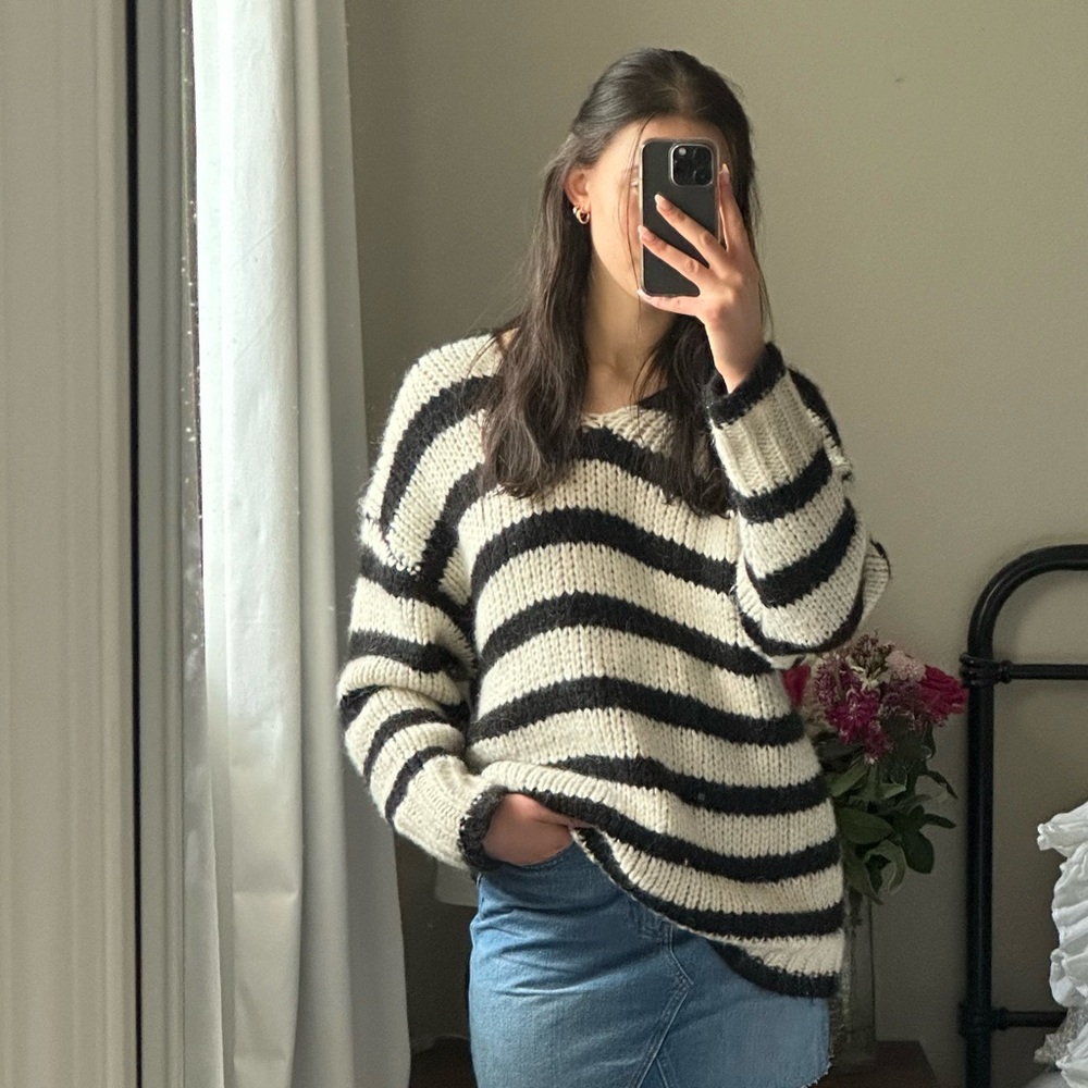 Zara oversized knit stripe wool sweater size small - Picture 2 of 12